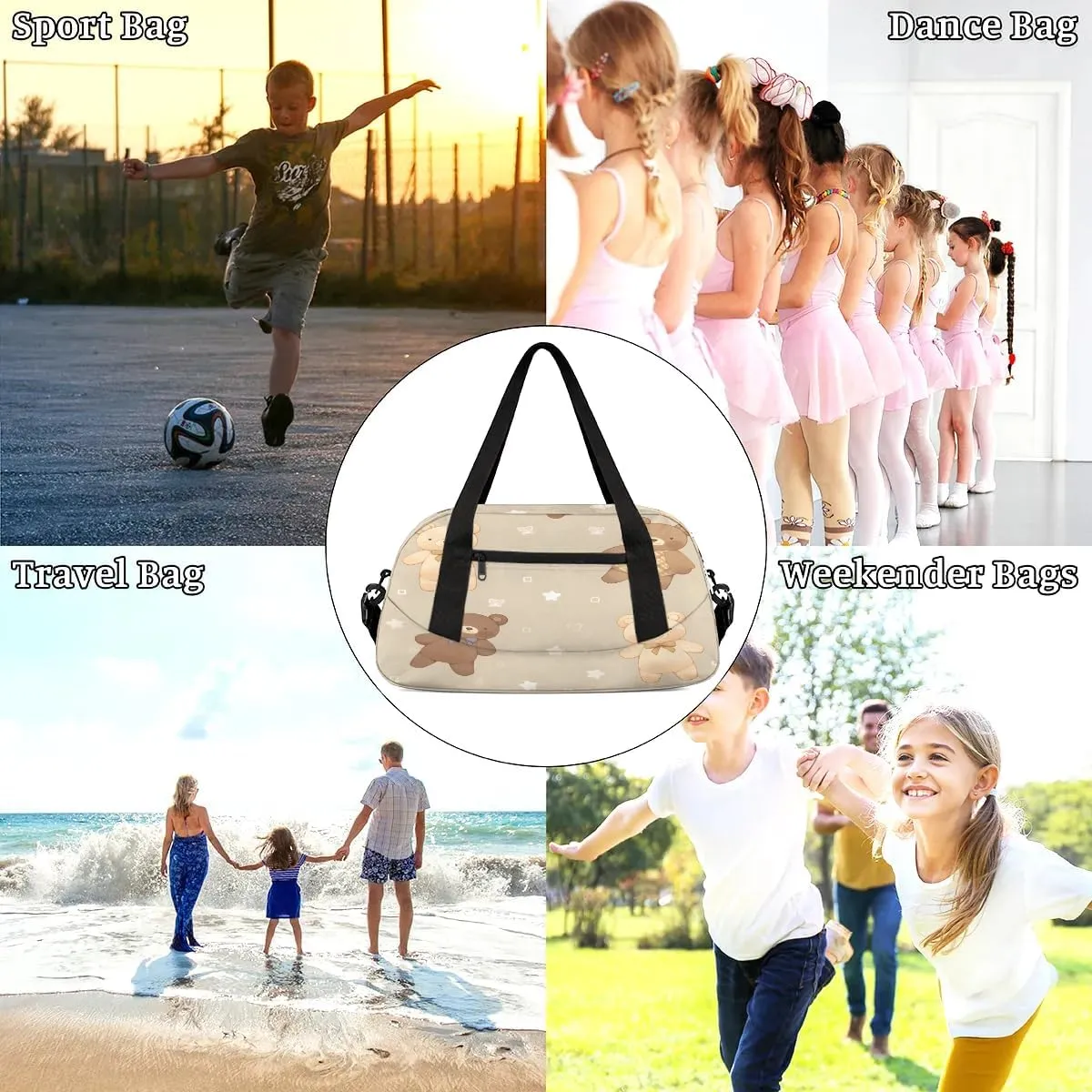 Sport Duffel Bag Cartoon Bear Kids Gym Bag Weekender Overnight Bags for Boys Girls Teens Carry On Workout Travel Bag
