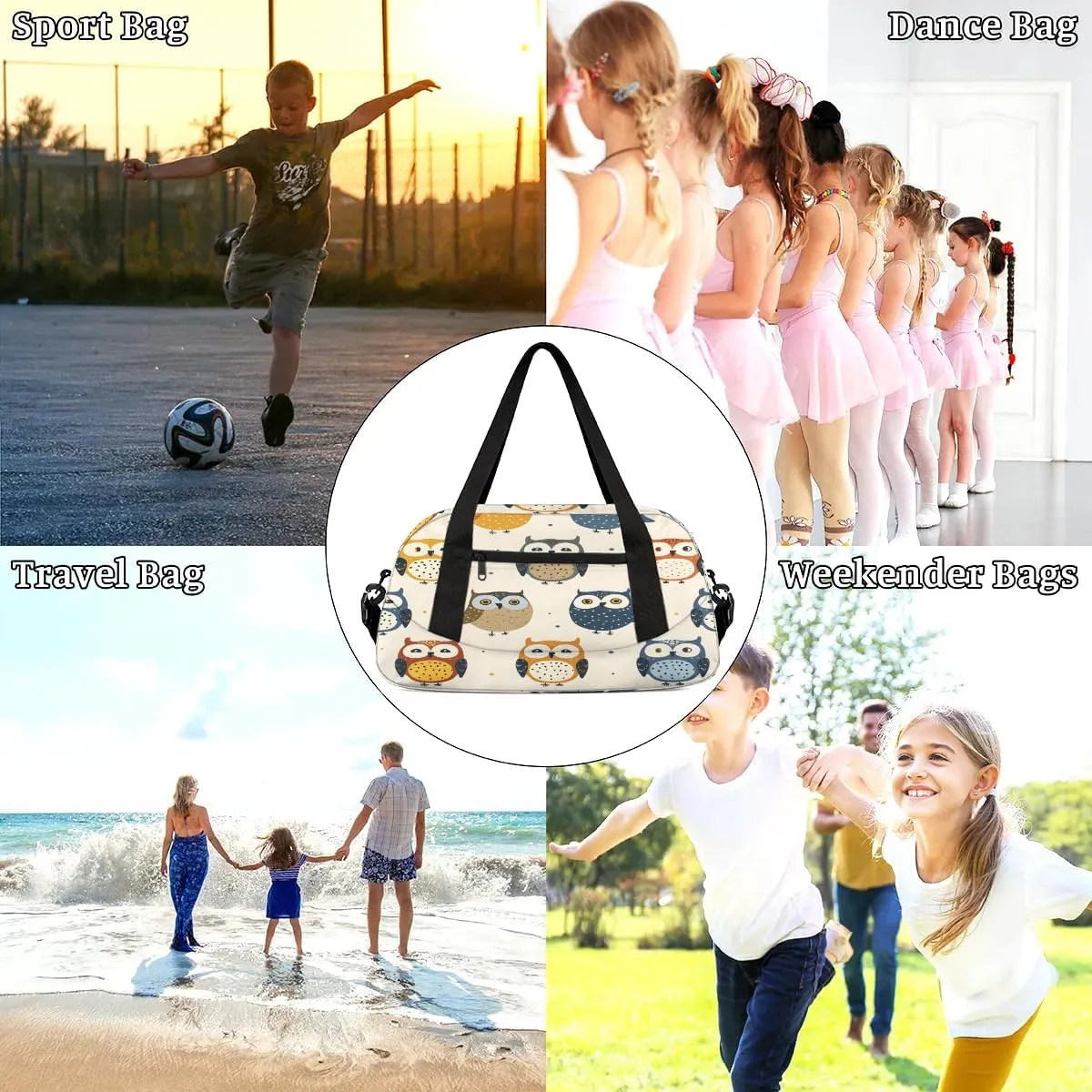 Sport Duffel Bag Cartoon Owls Kids Gym Bag Weekender Overnight Bags for Boys Girls Teens Carry On Workout Travel Bag