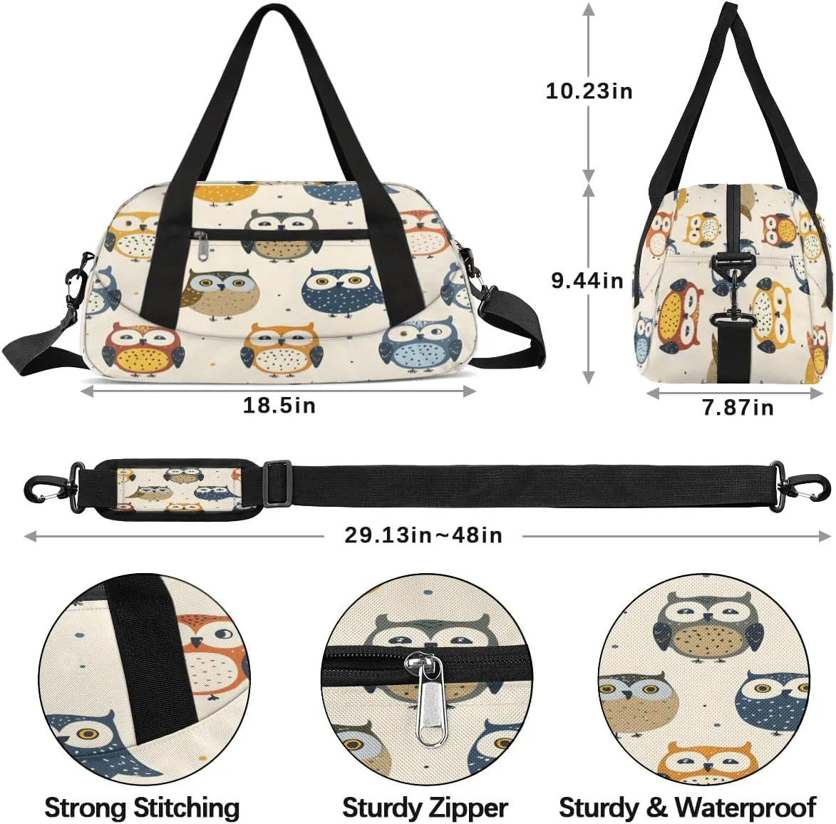 Sport Duffel Bag Cartoon Owls Kids Gym Bag Weekender Overnight Bags for Boys Girls Teens Carry On Workout Travel Bag