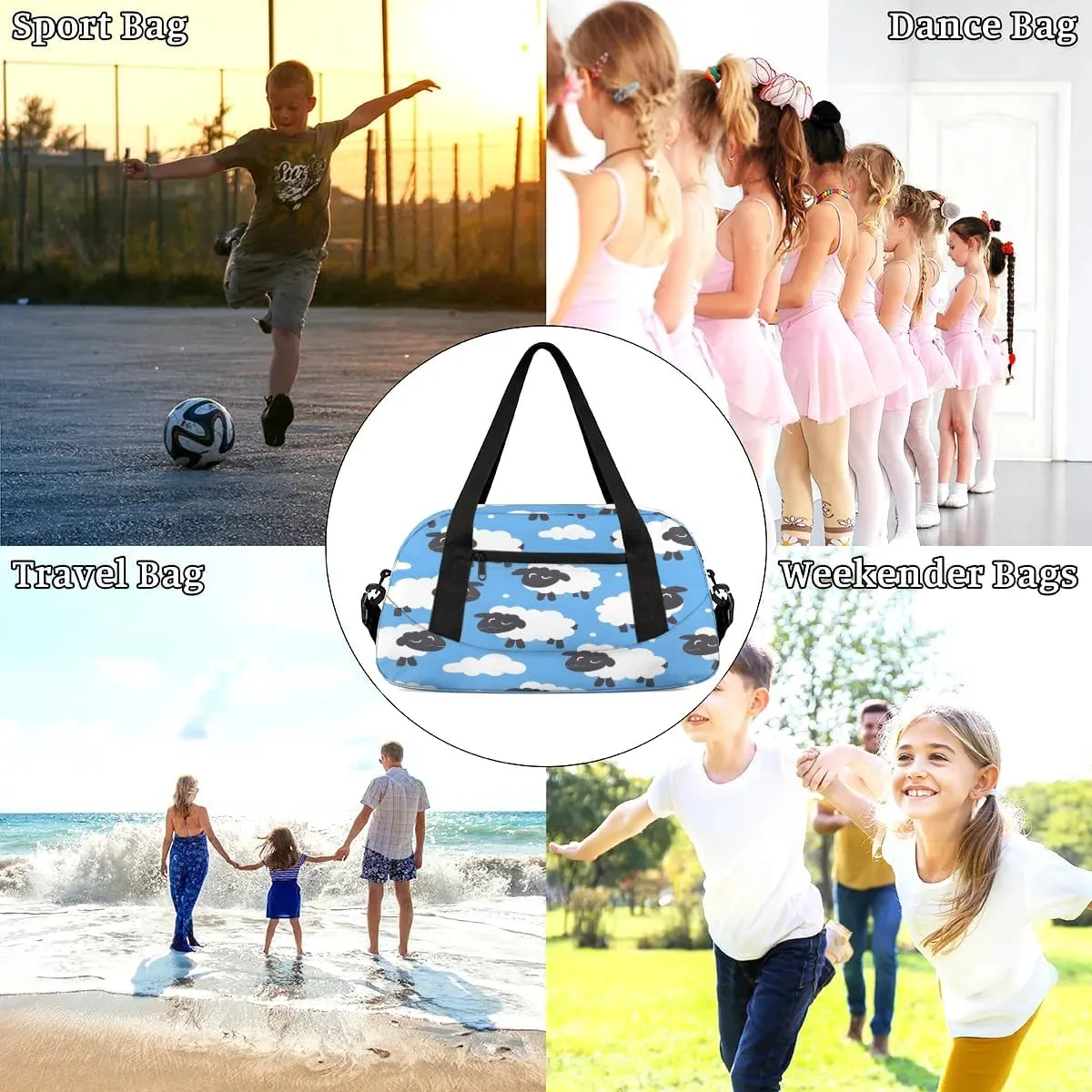 Sport Duffel Bag Cartoon Sheep Kids Gym Bag Weekender Overnight Bags for Boys Girls Teens Carry On Workout Travel Bag