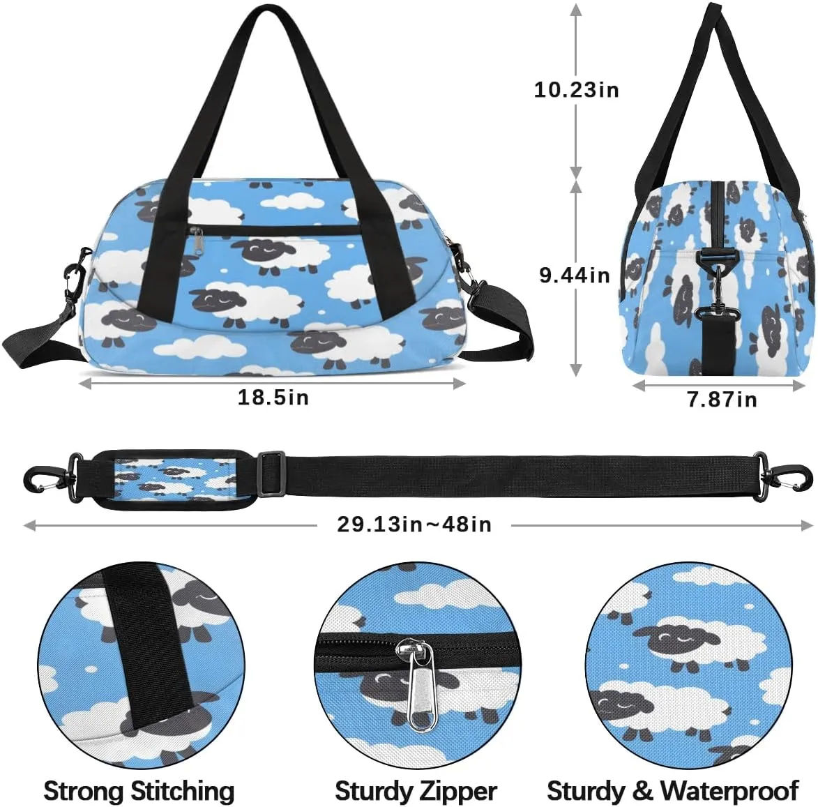 Sport Duffel Bag Cartoon Sheep Kids Gym Bag Weekender Overnight Bags for Boys Girls Teens Carry On Workout Travel Bag