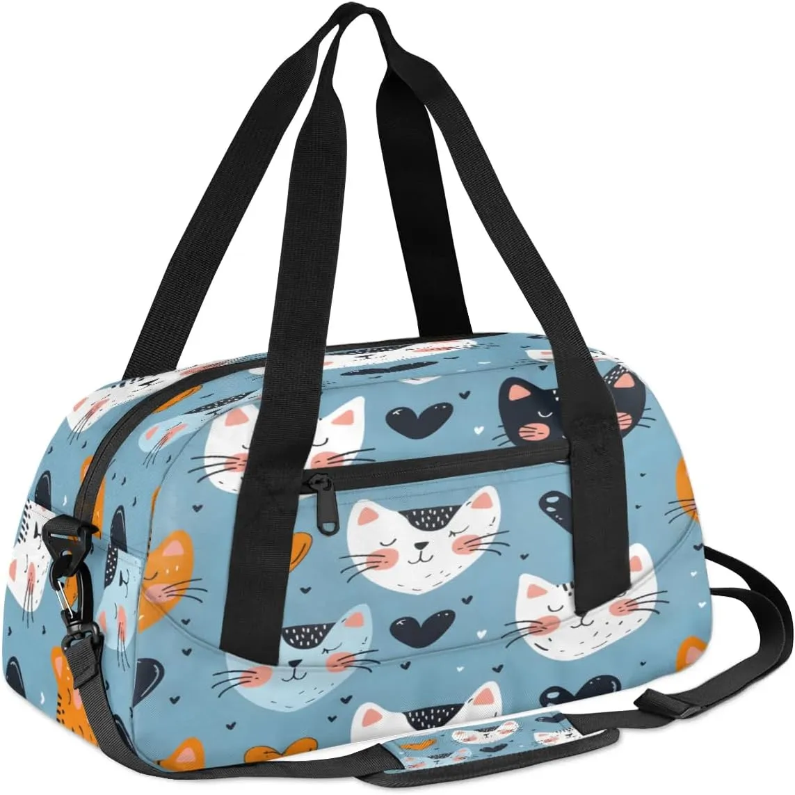 Sport Duffel Bag Cats Love Hearts Kids Gym Bag Weekender Overnight Bags for Boys Girls Teens Carry On Workout Travel Bag