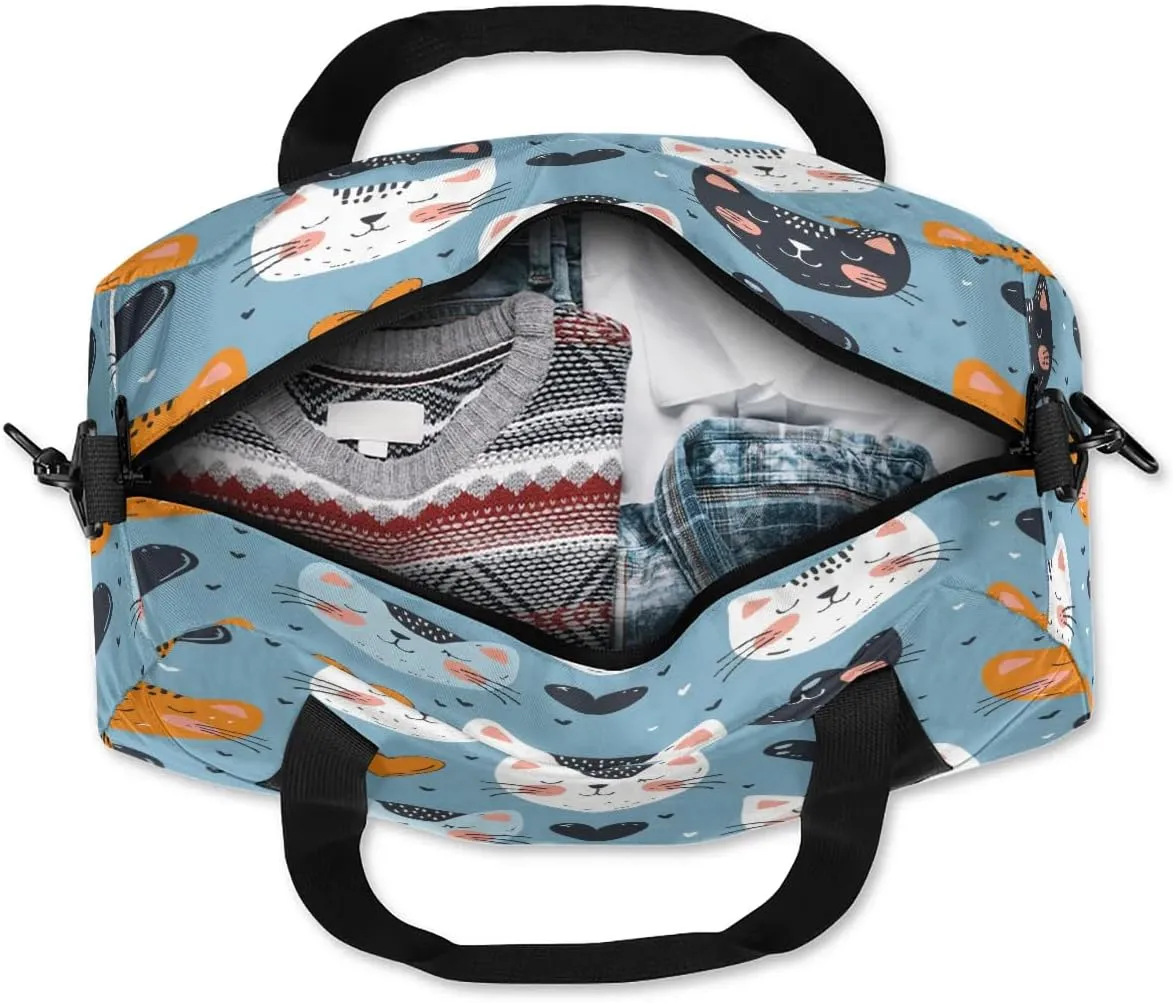 Sport Duffel Bag Cats Love Hearts Kids Gym Bag Weekender Overnight Bags for Boys Girls Teens Carry On Workout Travel Bag