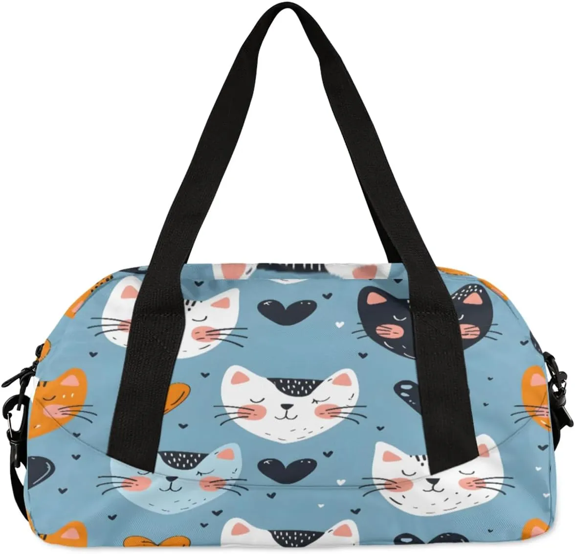 Sport Duffel Bag Cats Love Hearts Kids Gym Bag Weekender Overnight Bags for Boys Girls Teens Carry On Workout Travel Bag