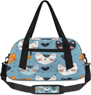 Sport Duffel Bag Cats Love Hearts Kids Gym Bag Weekender Overnight Bags for Boys Girls Teens Carry On Workout Travel Bag