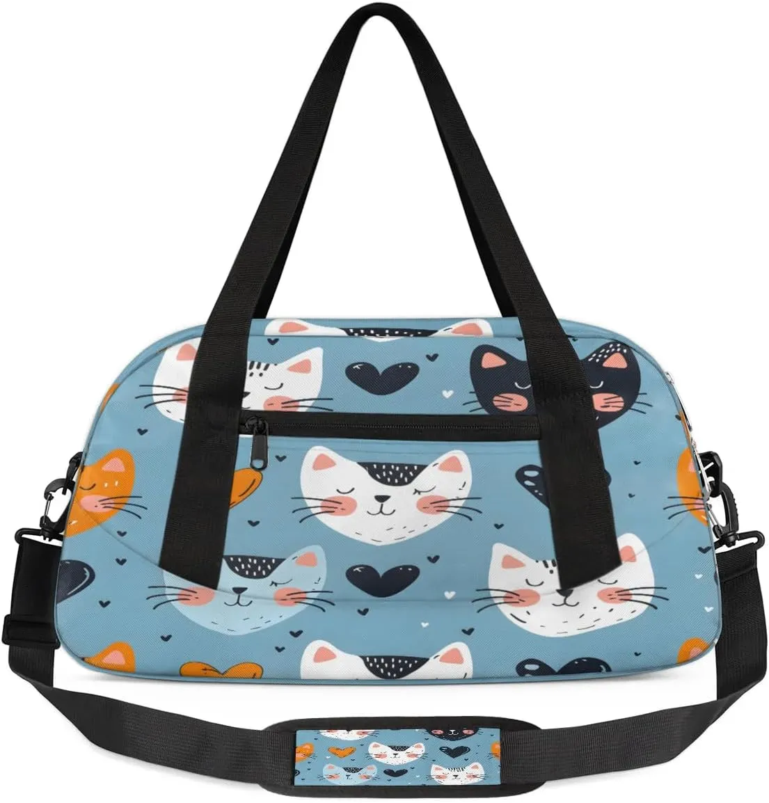 Sport Duffel Bag Cats Love Hearts Kids Gym Bag Weekender Overnight Bags for Boys Girls Teens Carry On Workout Travel Bag
