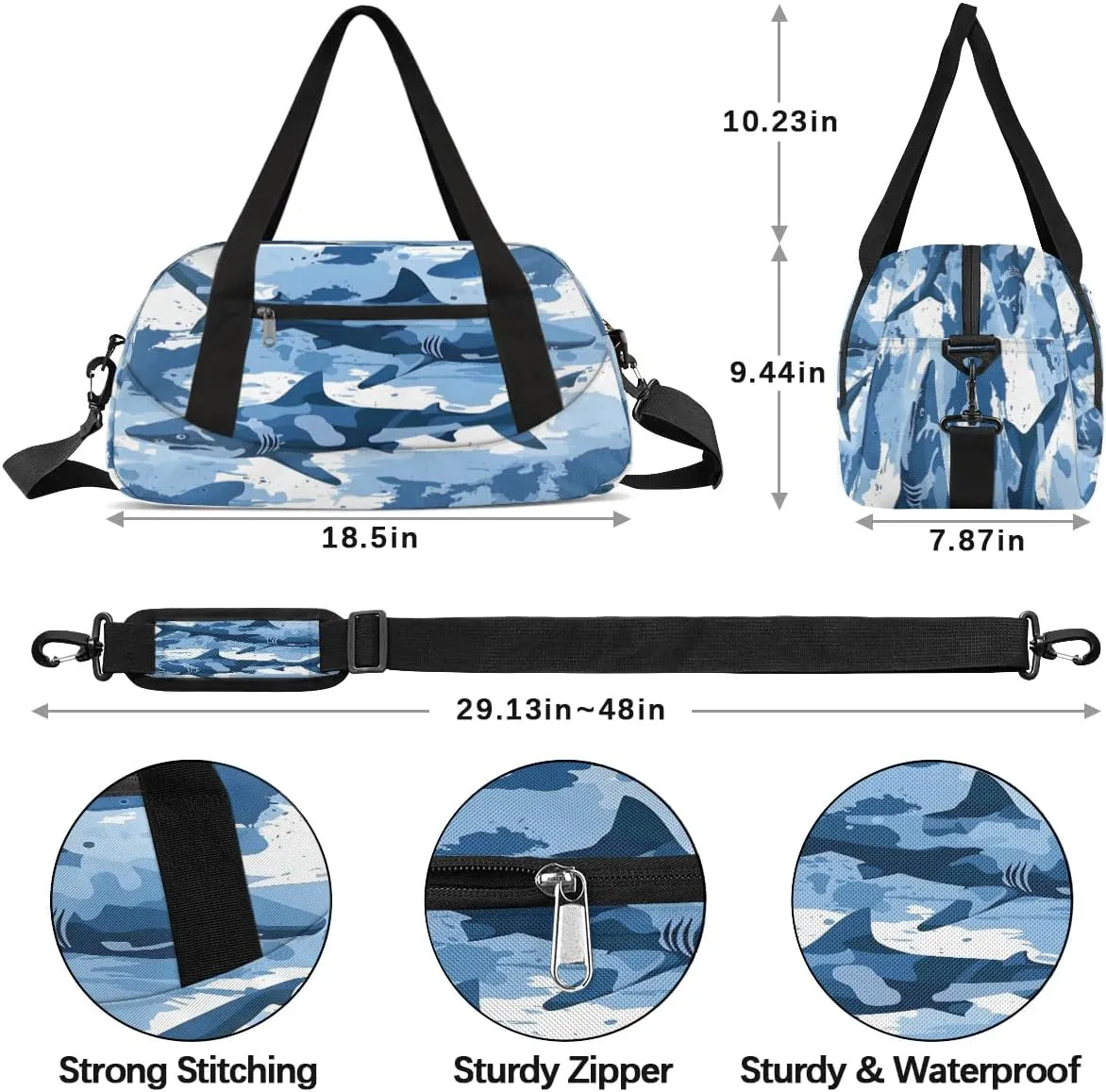 Sport Duffel Bag Cool Sharks Theme Kids Gym Bag Weekender Overnight Bags for Boys Girls Teens Carry On Workout Travel Bag