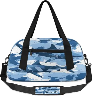 Sport Duffel Bag Cool Sharks Theme Kids Gym Bag Weekender Overnight Bags for Boys Girls Teens Carry On Workout Travel Bag
