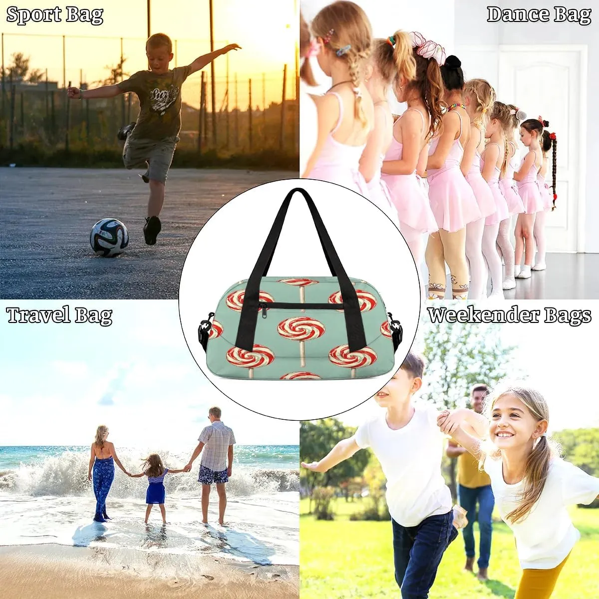 Sport Duffel Bag Cute Candy Kids Gym Bag Weekender Overnight Bags for Boys Girls Teens Carry On Workout Travel Bag