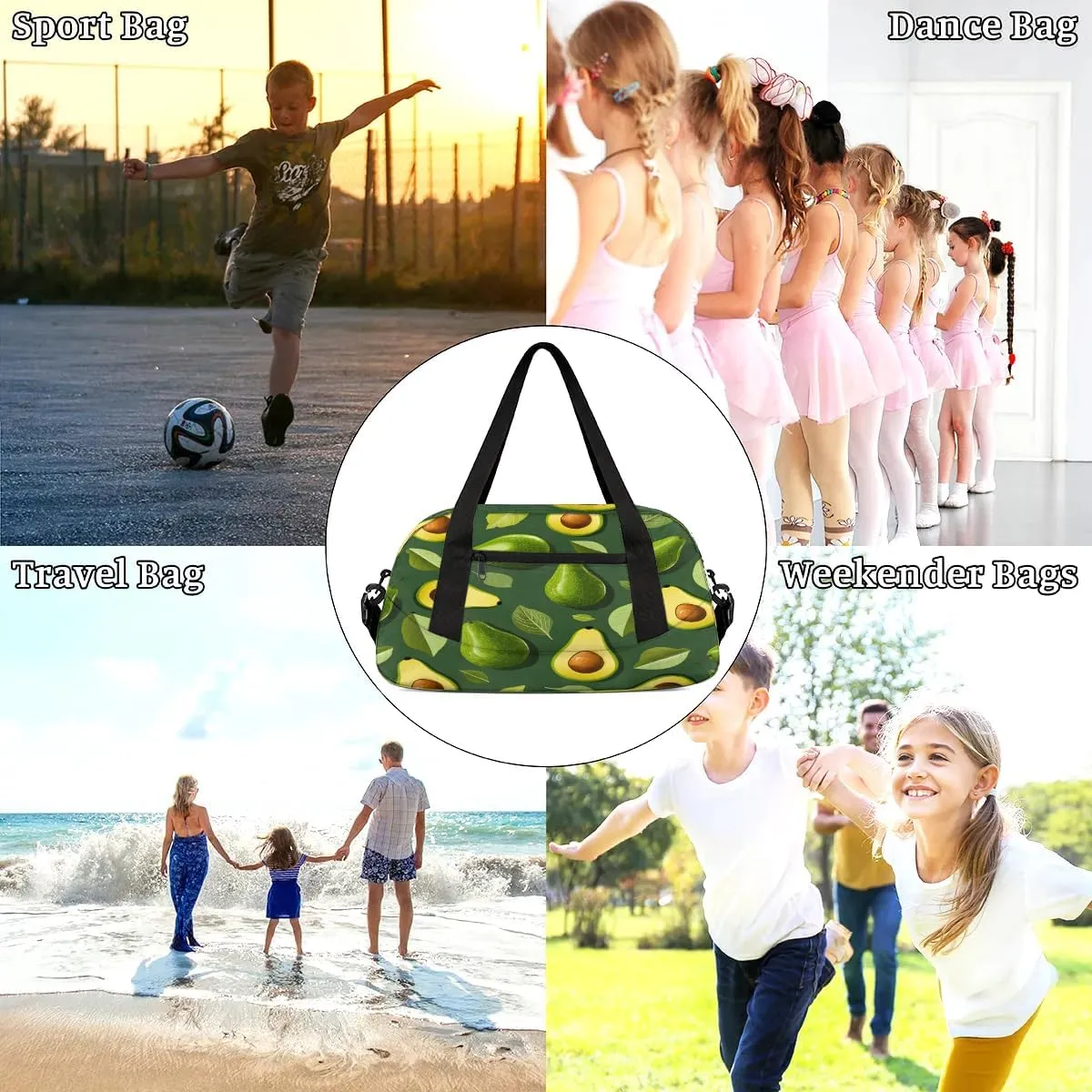 Sport Duffel Bag Delicious Avocado Kids Gym Bag Weekender Overnight Bags for Boys Girls Teens Carry On Workout Travel Bag