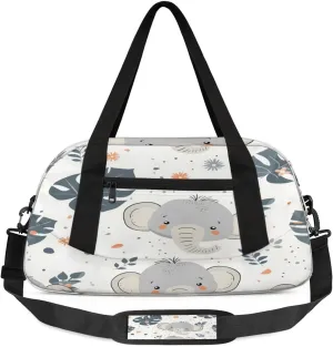 Sport Duffel Bag Elephant Fern Leaf Kids Gym Bag Weekender Overnight Bags for Boys Girls Teens Carry On Workout Travel Bag