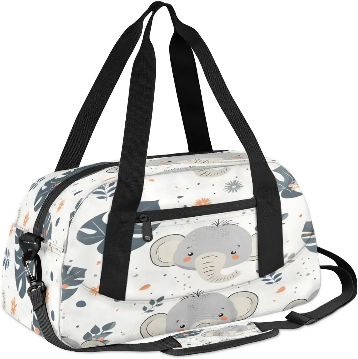 Sport Duffel Bag Elephant Fern Leaf Kids Gym Bag Weekender Overnight Bags for Boys Girls Teens Carry On Workout Travel Bag