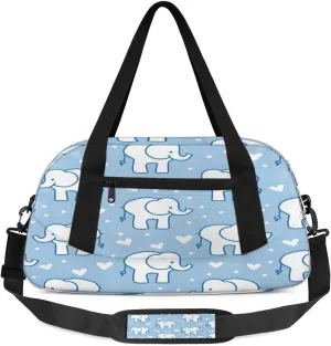 Sport Duffel Bag Elephants Love Heart Kids Gym Bag Weekender Overnight Bags for Boys Girls Teens Carry On Workout Travel Bag