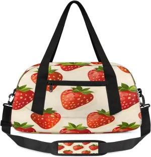 Sport Duffel Bag Fruit Strawberry Print Kids Gym Bag Weekender Overnight Bags for Boys Girls Teens Carry On Workout Travel Bag