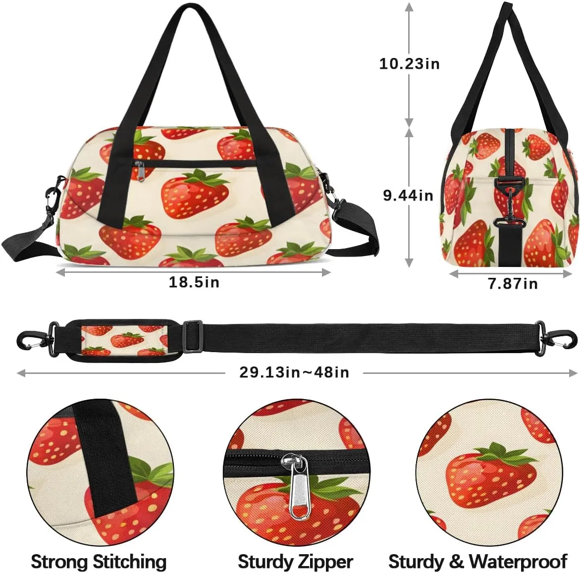 Sport Duffel Bag Fruit Strawberry Print Kids Gym Bag Weekender Overnight Bags for Boys Girls Teens Carry On Workout Travel Bag