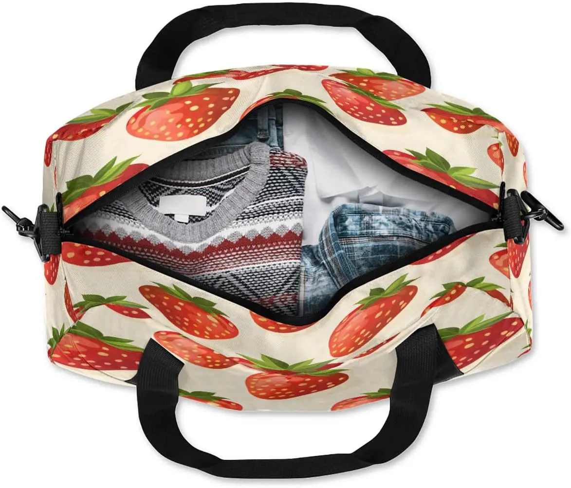 Sport Duffel Bag Fruit Strawberry Print Kids Gym Bag Weekender Overnight Bags for Boys Girls Teens Carry On Workout Travel Bag