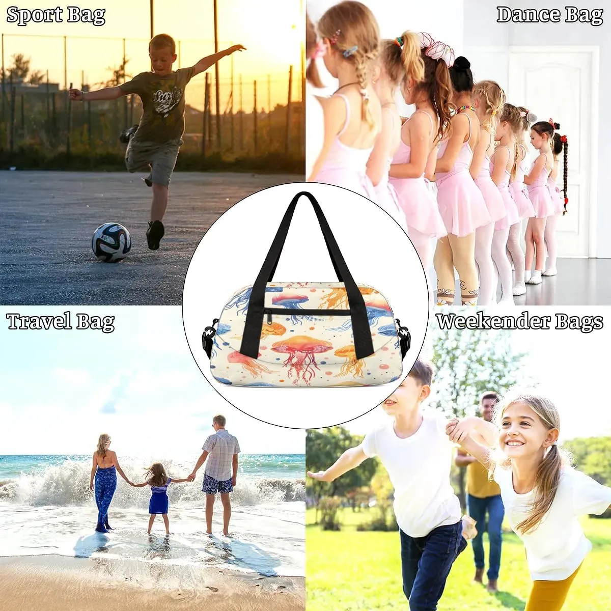 Sport Duffel Bag Jellyfish Sea Kids Gym Bag Weekender Overnight Bags for Boys Girls Teens Carry On Workout Travel Bag