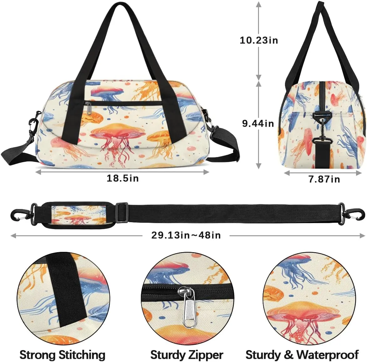 Sport Duffel Bag Jellyfish Sea Kids Gym Bag Weekender Overnight Bags for Boys Girls Teens Carry On Workout Travel Bag