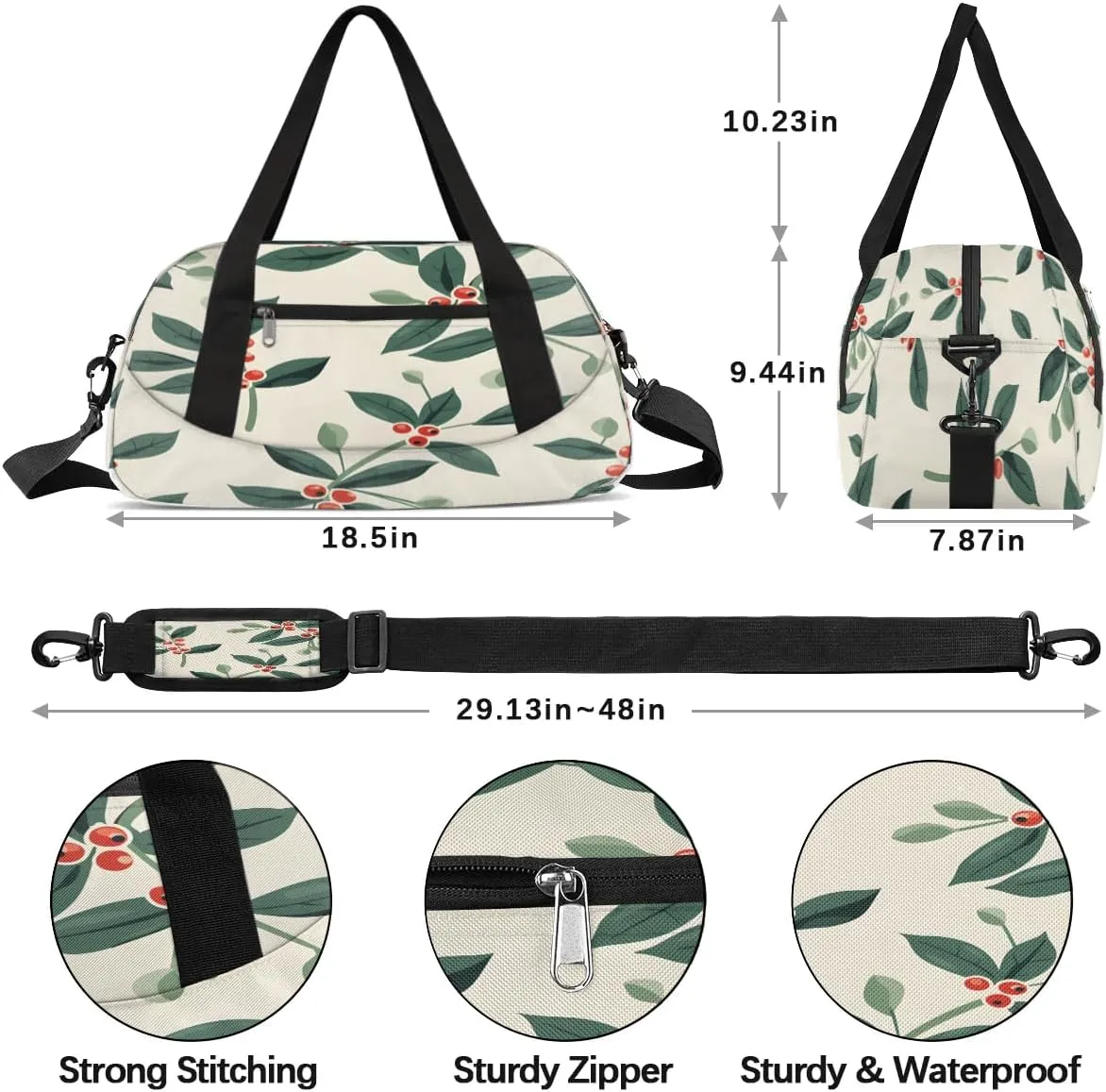 Sport Duffel Bag Leaves Berries Kids Gym Bag Weekender Overnight Bags for Boys Girls Teens Carry On Workout Travel Bag