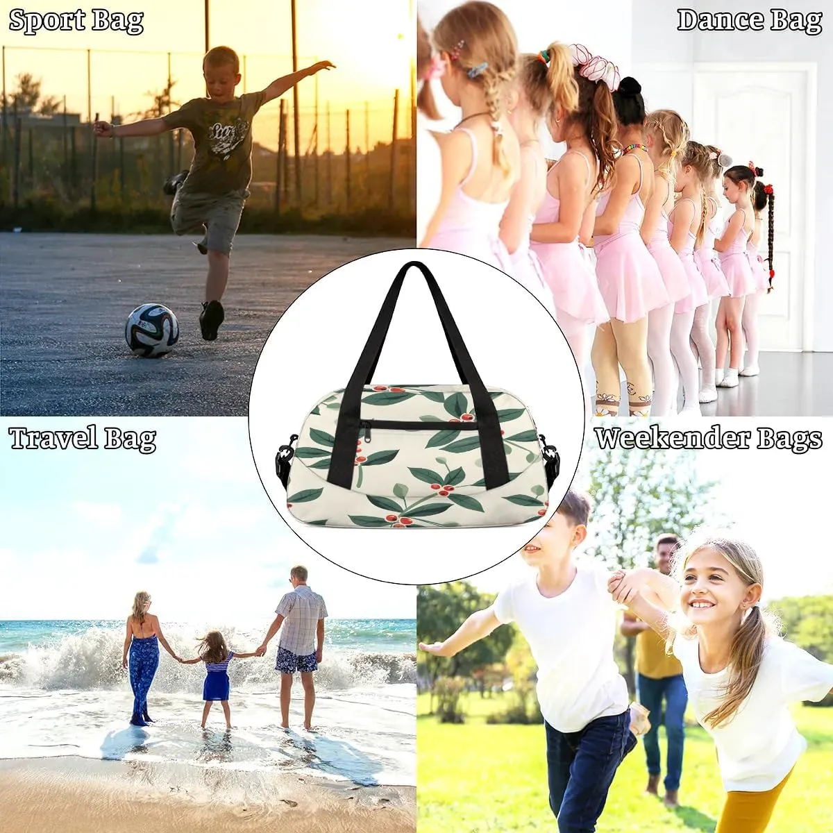 Sport Duffel Bag Leaves Berries Kids Gym Bag Weekender Overnight Bags for Boys Girls Teens Carry On Workout Travel Bag