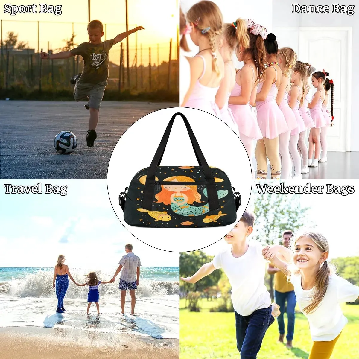 Sport Duffel Bag Mermaid Theme Kids Gym Bag Weekender Overnight Bags for Boys Girls Teens Carry On Workout Travel Bag
