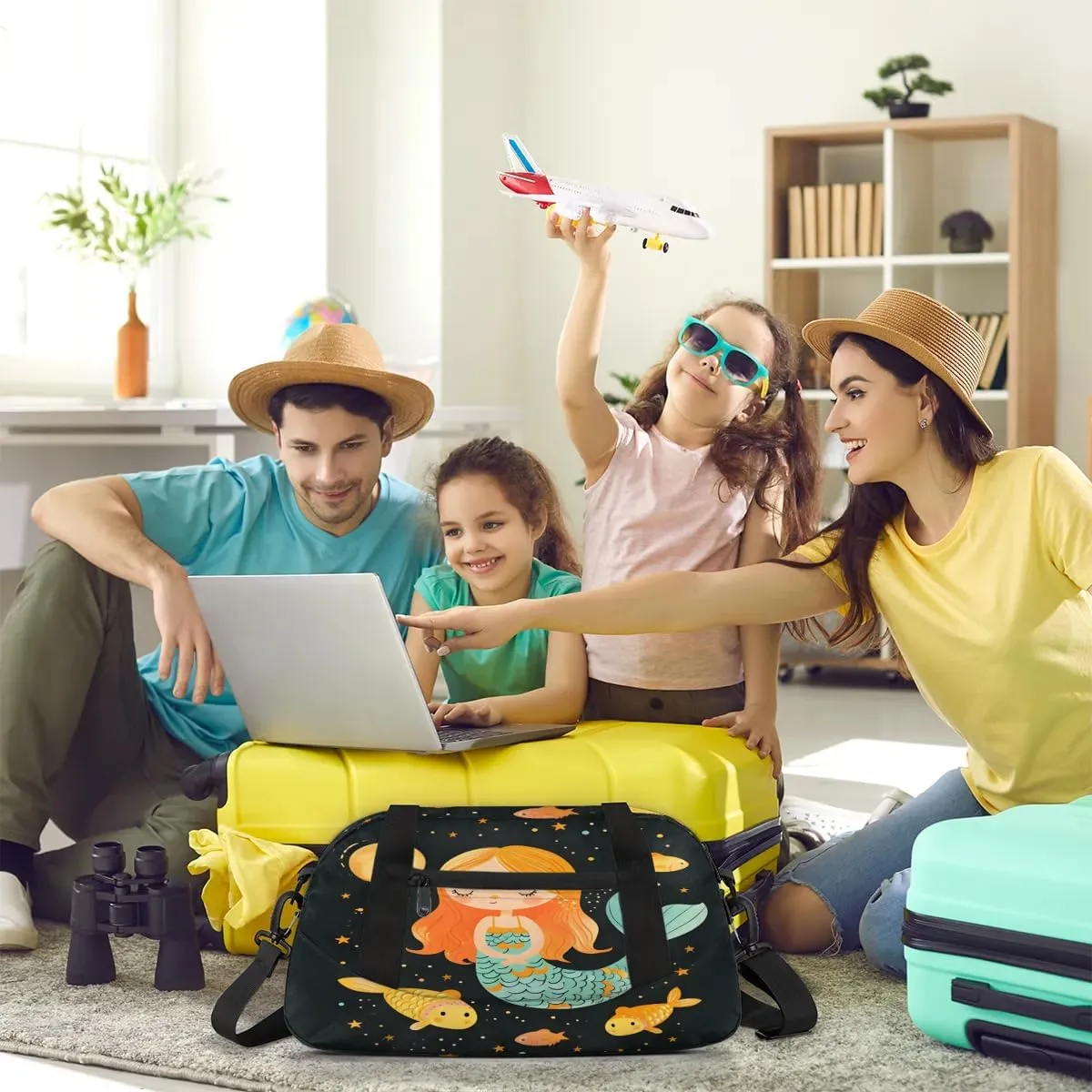Sport Duffel Bag Mermaid Theme Kids Gym Bag Weekender Overnight Bags for Boys Girls Teens Carry On Workout Travel Bag