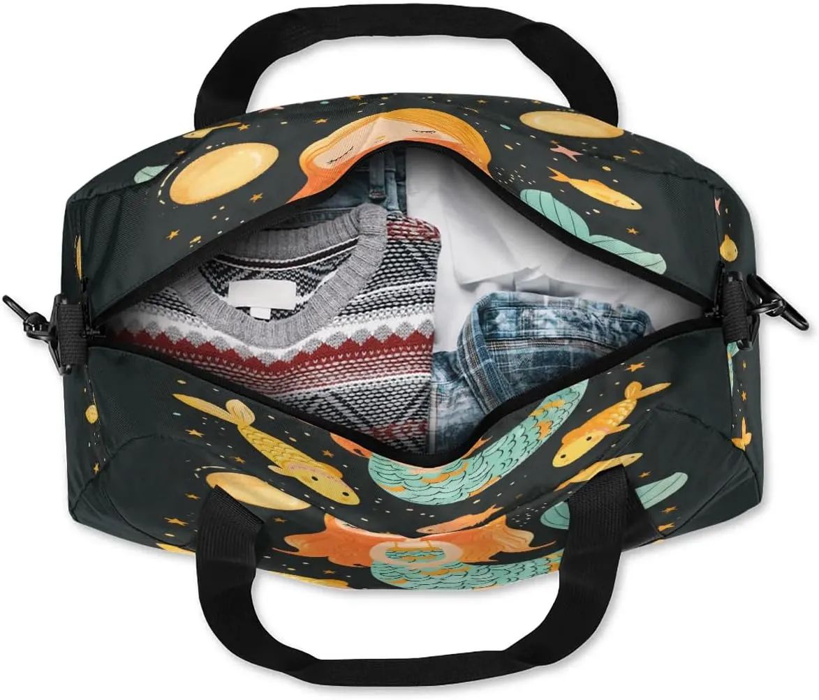 Sport Duffel Bag Mermaid Theme Kids Gym Bag Weekender Overnight Bags for Boys Girls Teens Carry On Workout Travel Bag
