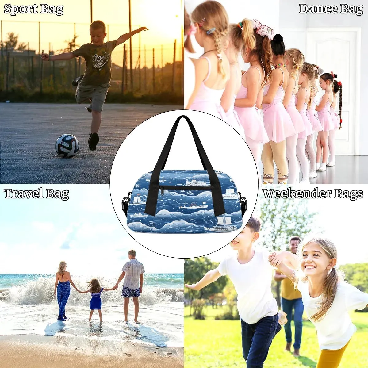 Sport Duffel Bag Ocean Ship Print Kids Gym Bag Weekender Overnight Bags for Boys Girls Teens Carry On Workout Travel Bag