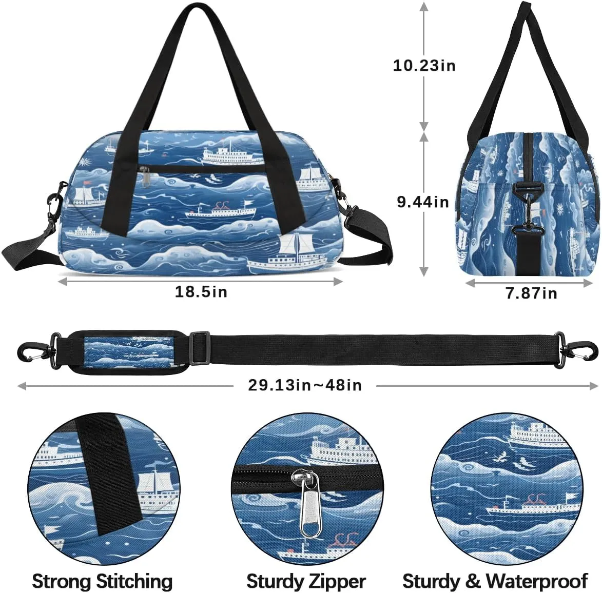 Sport Duffel Bag Ocean Ship Print Kids Gym Bag Weekender Overnight Bags for Boys Girls Teens Carry On Workout Travel Bag
