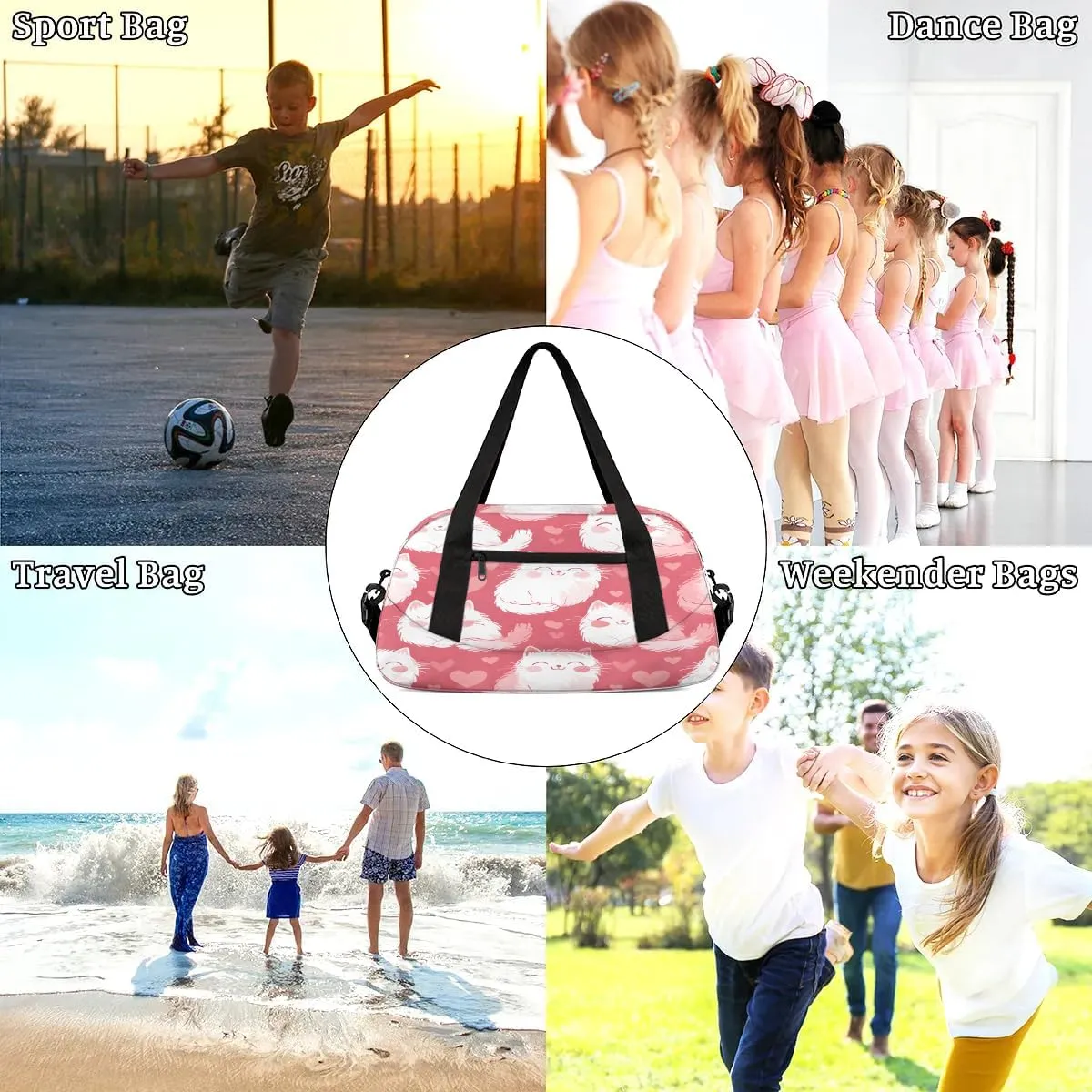 Sport Duffel Bag Sweet Cats Kids Gym Bag Weekender Overnight Bags for Boys Girls Teens Carry On Workout Travel Bag
