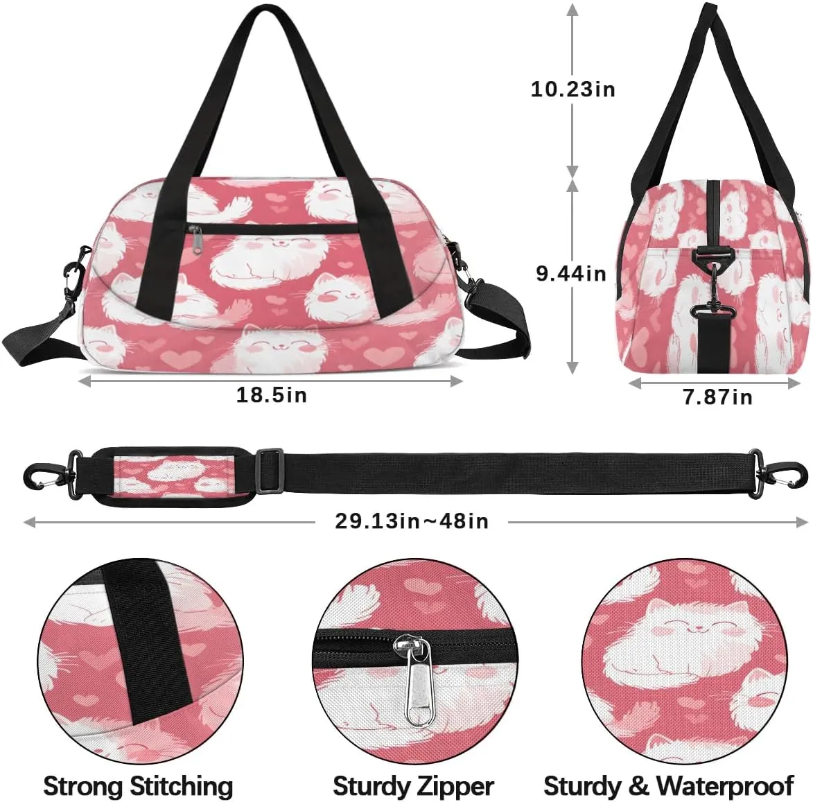 Sport Duffel Bag Sweet Cats Kids Gym Bag Weekender Overnight Bags for Boys Girls Teens Carry On Workout Travel Bag