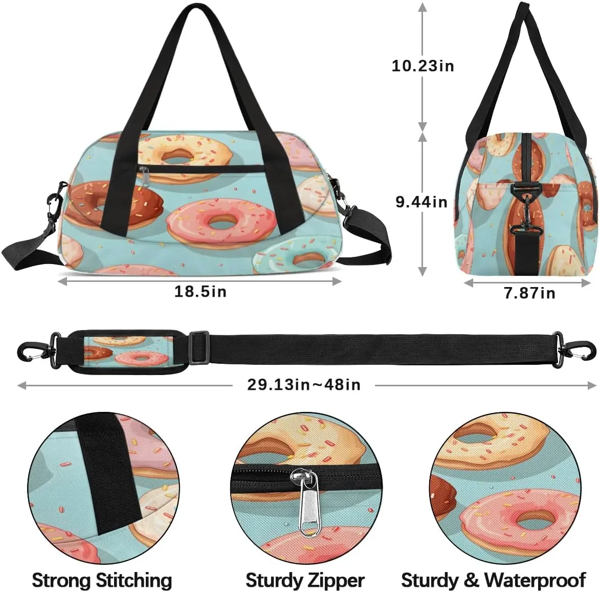Sport Duffel Bag Sweet Doughnuts Kids Gym Bag Weekender Overnight Bags for Boys Girls Teens Carry On Workout Travel Bag