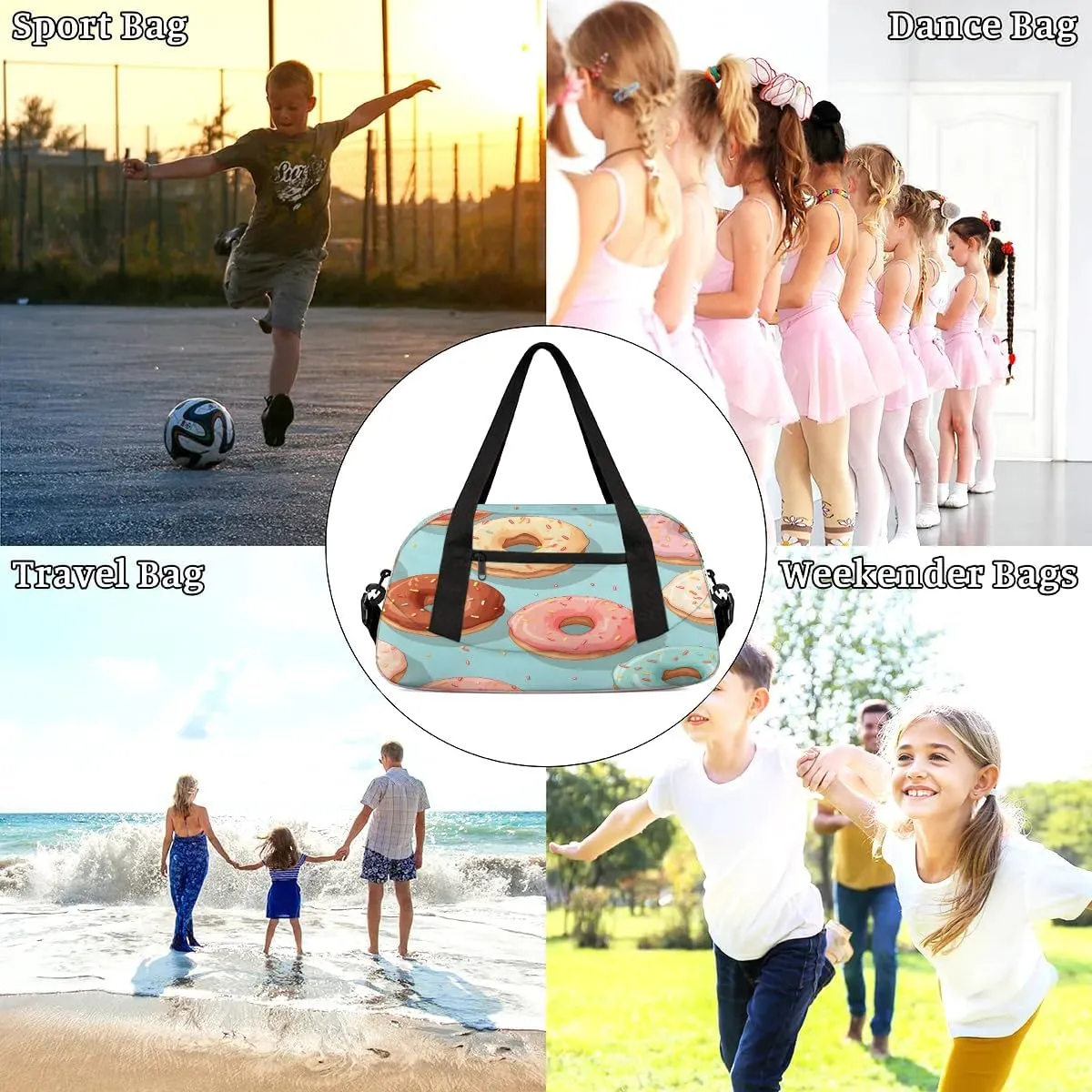 Sport Duffel Bag Sweet Doughnuts Kids Gym Bag Weekender Overnight Bags for Boys Girls Teens Carry On Workout Travel Bag