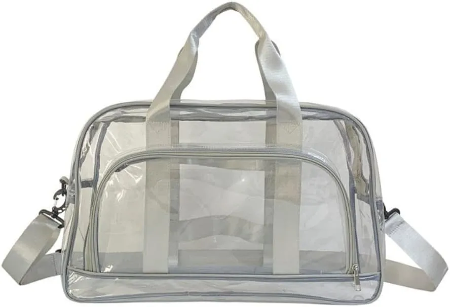 Sport Gym Yoga Dance Large Clear Travel Duffle Bag for Women Girls Weekender Overnight Duffel Bag (Grey)