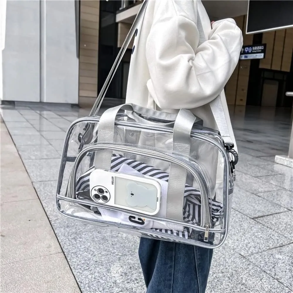 Sport Gym Yoga Dance Large Clear Travel Duffle Bag for Women Girls Weekender Overnight Duffel Bag (Grey)