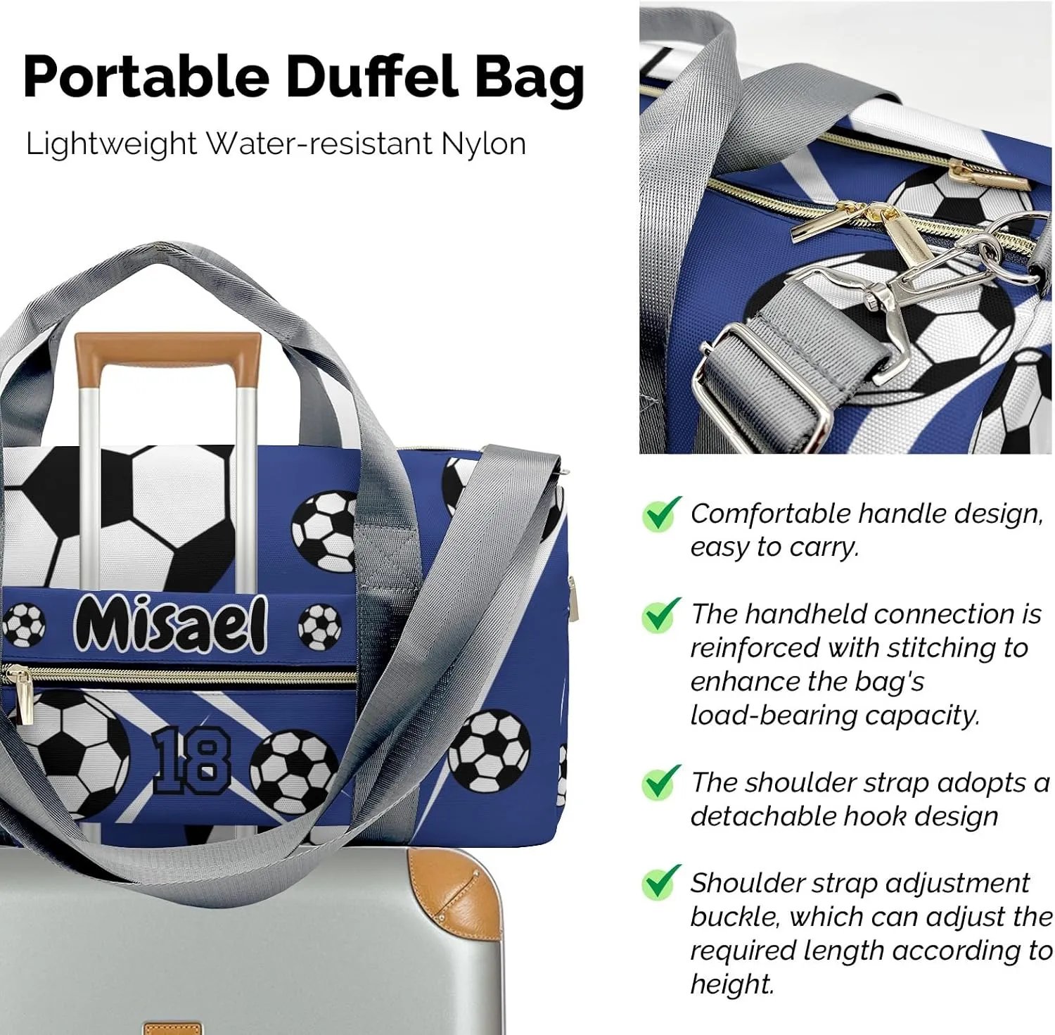 Sport Player Duffle Bag for Travel,Personalized Soccer Number Royal Carry on Bag Travel Bags Travel Duffel Bag Overnight Weekend Gym Bag Carry On Luggage Bags