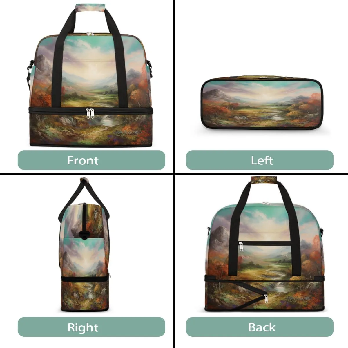 Sports Gym Bag Autumn Oil Painting Landscape Large Travel Duffel Bag With Shoe Compartment Foldable Waterproof Carry-On Weekend Travel Bags for Camping Overnight Yoga Hospital Travel Bags