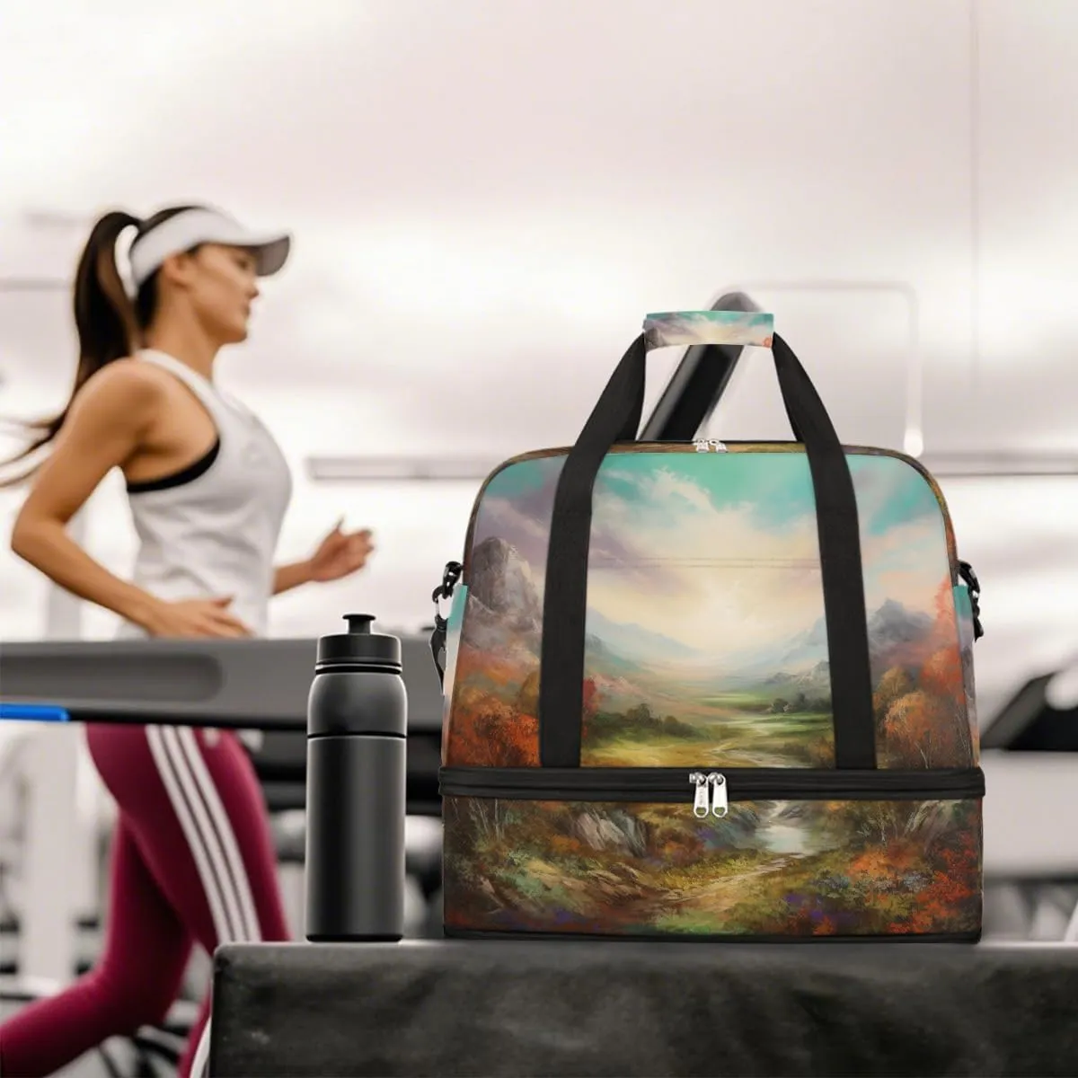 Sports Gym Bag Autumn Oil Painting Landscape Large Travel Duffel Bag With Shoe Compartment Foldable Waterproof Carry-On Weekend Travel Bags for Camping Overnight Yoga Hospital Travel Bags