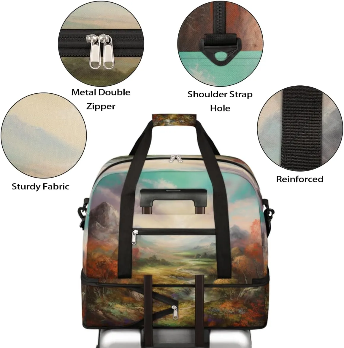 Sports Gym Bag Autumn Oil Painting Landscape Large Travel Duffel Bag With Shoe Compartment Foldable Waterproof Carry-On Weekend Travel Bags for Camping Overnight Yoga Hospital Travel Bags