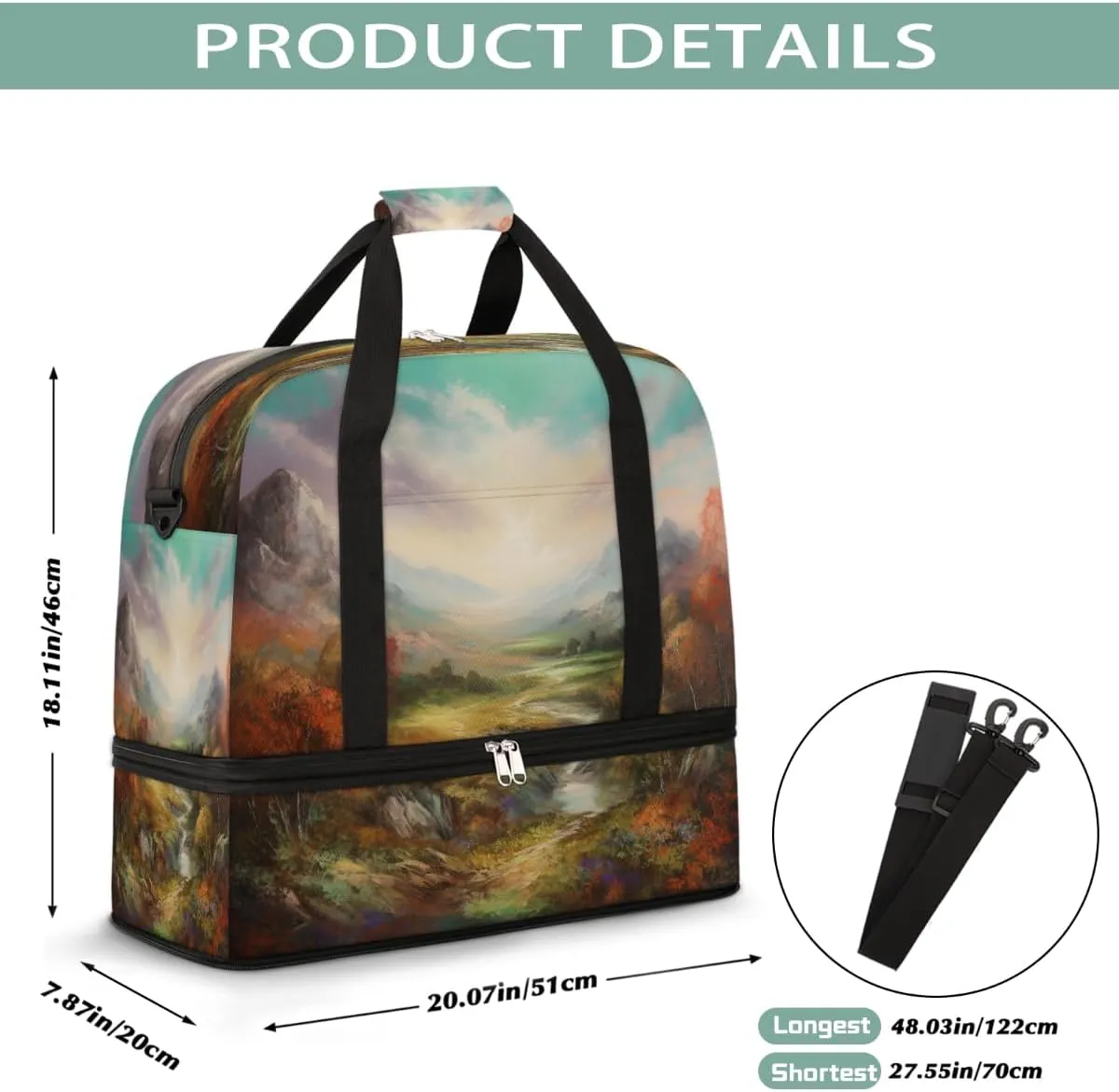 Sports Gym Bag Autumn Oil Painting Landscape Large Travel Duffel Bag With Shoe Compartment Foldable Waterproof Carry-On Weekend Travel Bags for Camping Overnight Yoga Hospital Travel Bags
