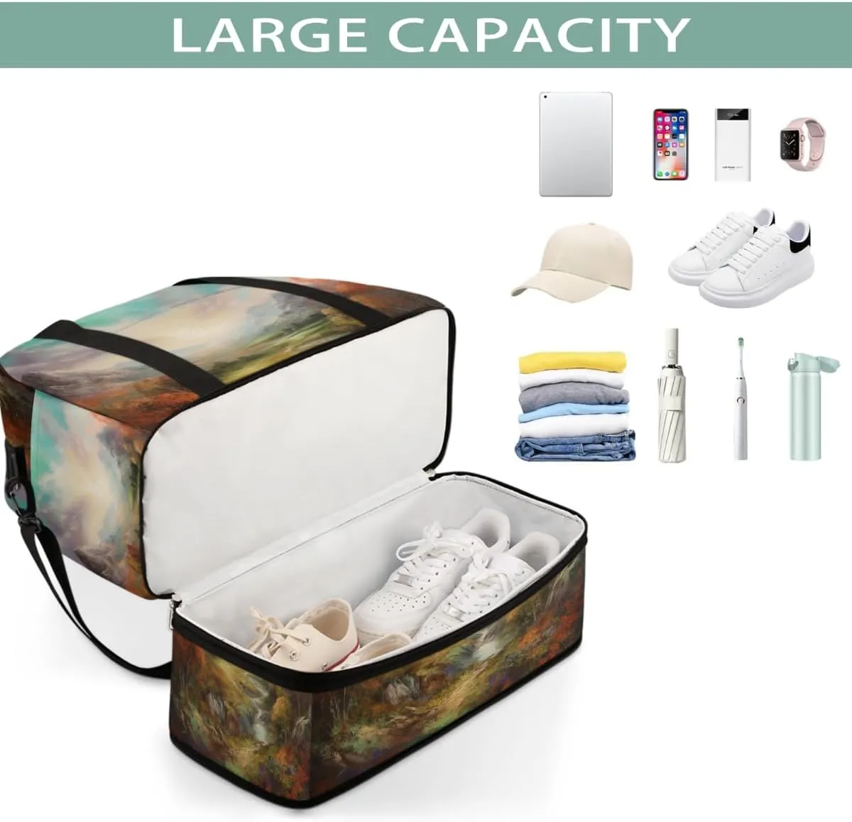 Sports Gym Bag Autumn Oil Painting Landscape Large Travel Duffel Bag With Shoe Compartment Foldable Waterproof Carry-On Weekend Travel Bags for Camping Overnight Yoga Hospital Travel Bags
