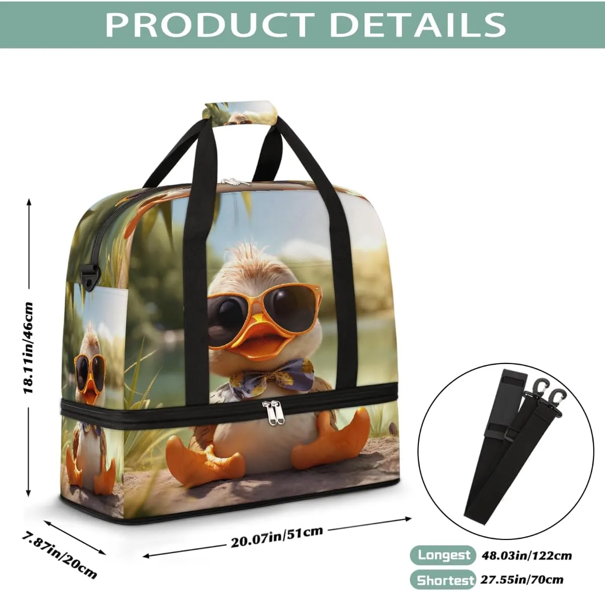 Sports Gym Bag Duck Animal Sunshine Large Travel Duffel Bag With Shoe Compartment Foldable Waterproof Carry-On Weekend Travel Bags for Camping Overnight Yoga Hospital Travel Bags