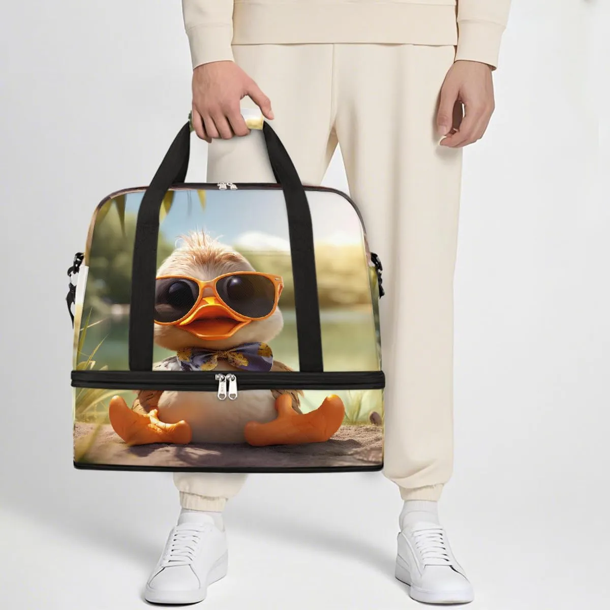 Sports Gym Bag Duck Animal Sunshine Large Travel Duffel Bag With Shoe Compartment Foldable Waterproof Carry-On Weekend Travel Bags for Camping Overnight Yoga Hospital Travel Bags