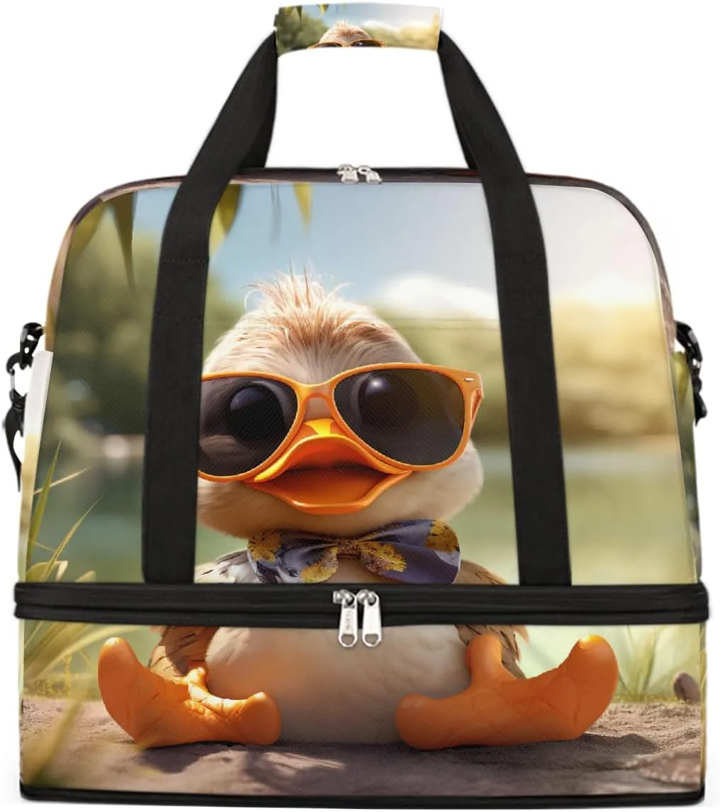 Sports Gym Bag Duck Animal Sunshine Large Travel Duffel Bag With Shoe Compartment Foldable Waterproof Carry-On Weekend Travel Bags for Camping Overnight Yoga Hospital Travel Bags