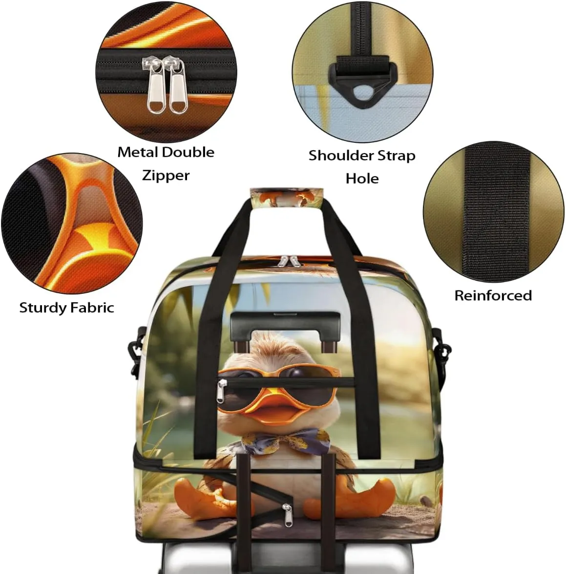 Sports Gym Bag Duck Animal Sunshine Large Travel Duffel Bag With Shoe Compartment Foldable Waterproof Carry-On Weekend Travel Bags for Camping Overnight Yoga Hospital Travel Bags