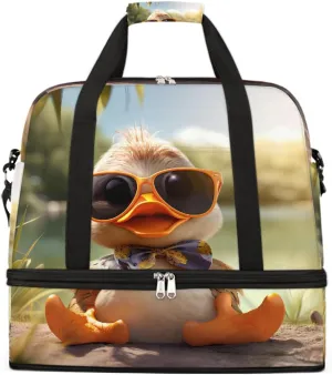 Sports Gym Bag Duck Animal Sunshine Large Travel Duffel Bag With Shoe Compartment Foldable Waterproof Carry-On Weekend Travel Bags for Camping Overnight Yoga Hospital Travel Bags
