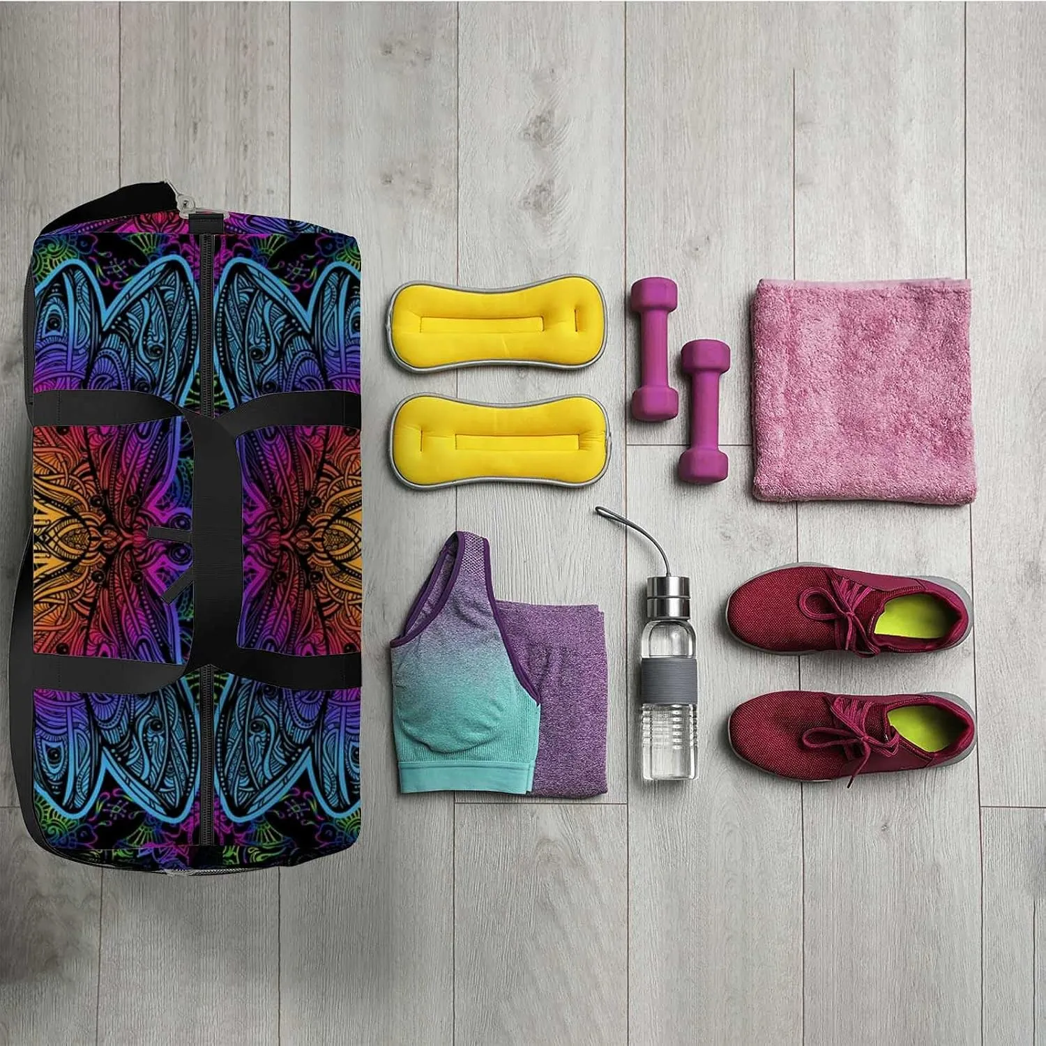 Sports Gym Bag for Women and Men Waterproof Pattern Decorative Consisting Duffel Bag Lightweight Carryon Traveling Boarding Gripsack