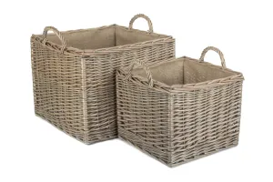 Square Lined Wicker Log / Storage Basket
