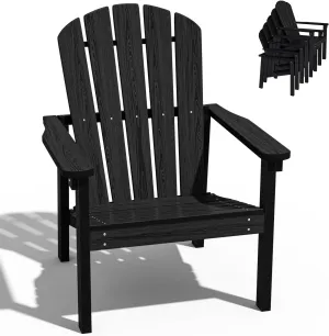 Stackable Adirondack Chair - All-Weather HDPE Outdoor Patio Chair - Durable and Space -Saving Design for Easy Storage - Ideal for Porch, Lawn, or Garden-Black