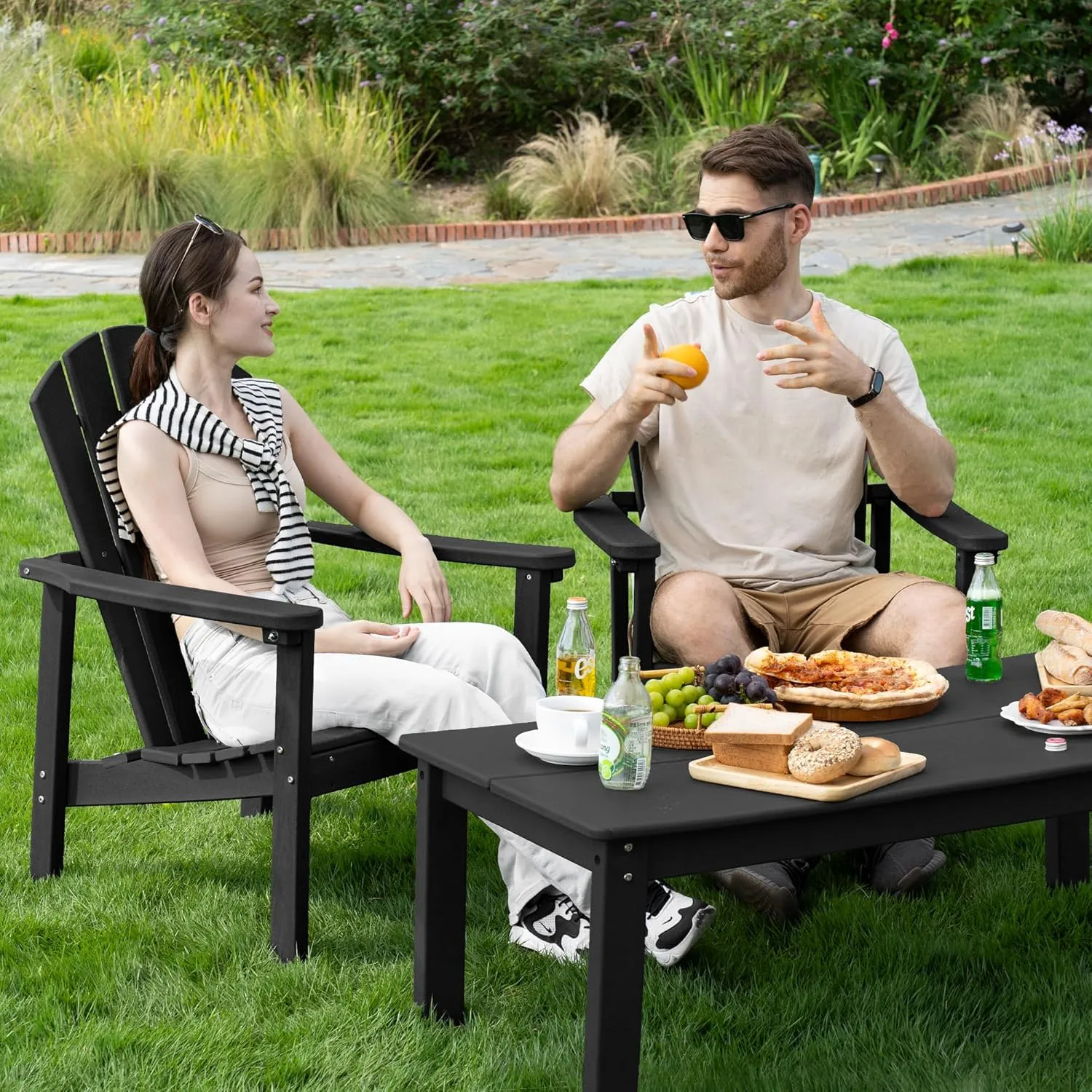 Stackable Adirondack Chair - All-Weather HDPE Outdoor Patio Chair - Durable and Space -Saving Design for Easy Storage - Ideal for Porch, Lawn, or Garden-Black